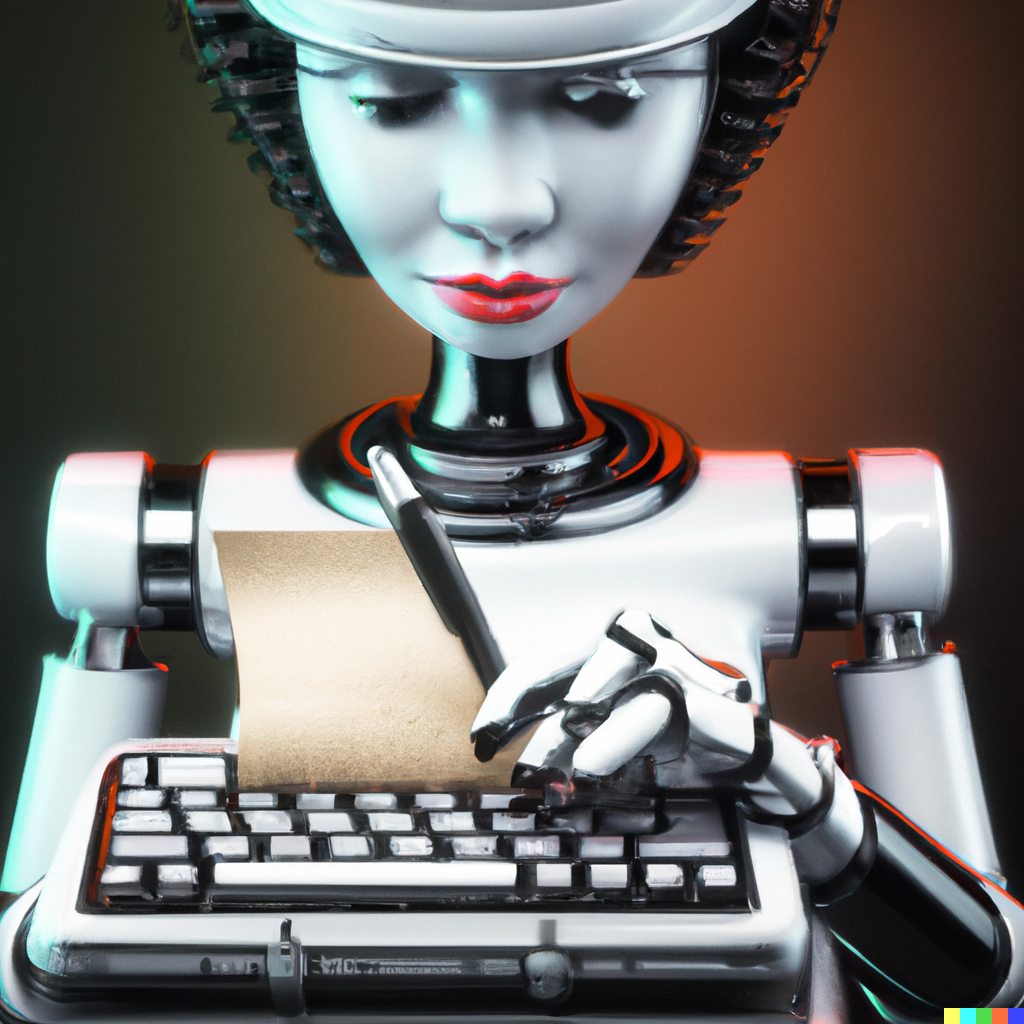 Computerized image of a robot typing